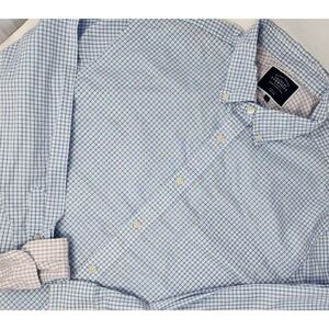 Charles Tyrwhitt Non Iron Shirt Mens Large Blue Check L/S Button Down Slim Fit